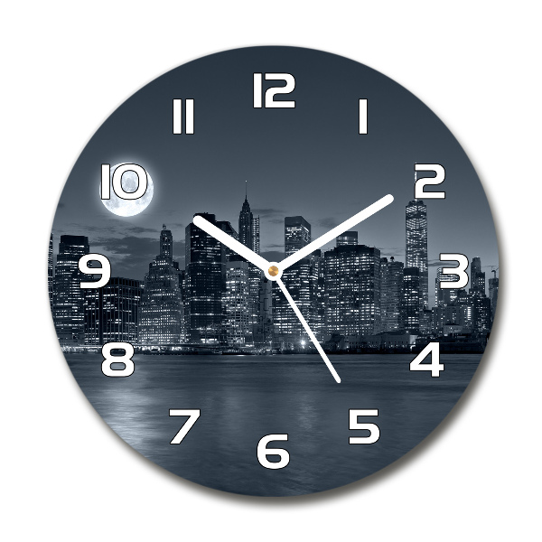 Ronde glazen wandklok New York 's nachts