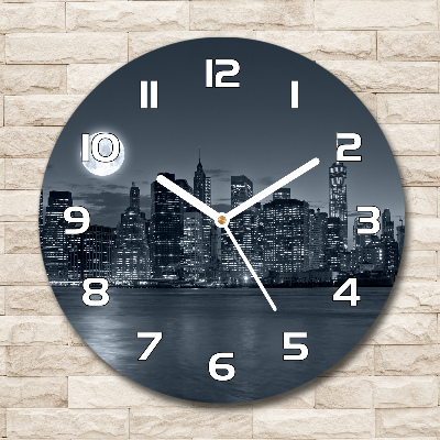 Ronde glazen wandklok New York 's nachts