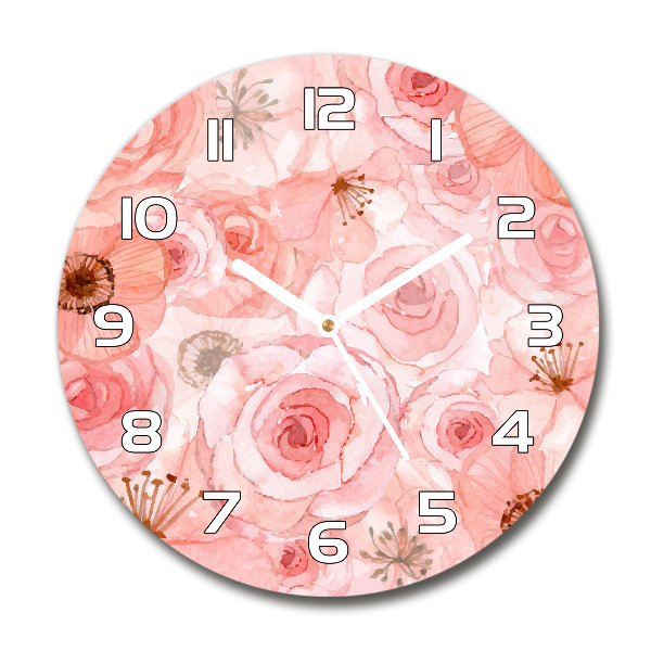Ronde glazen wandklok Bloemenpatroon