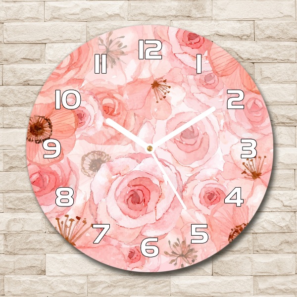 Ronde glazen wandklok Bloemenpatroon
