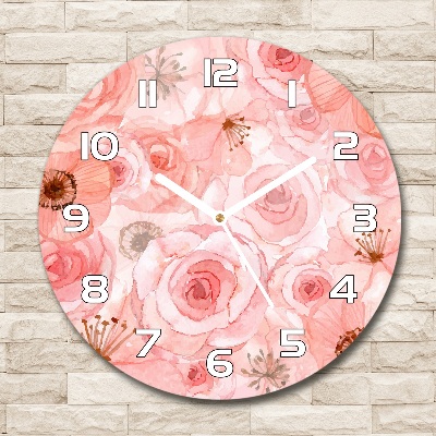 Ronde glazen wandklok Bloemenpatroon