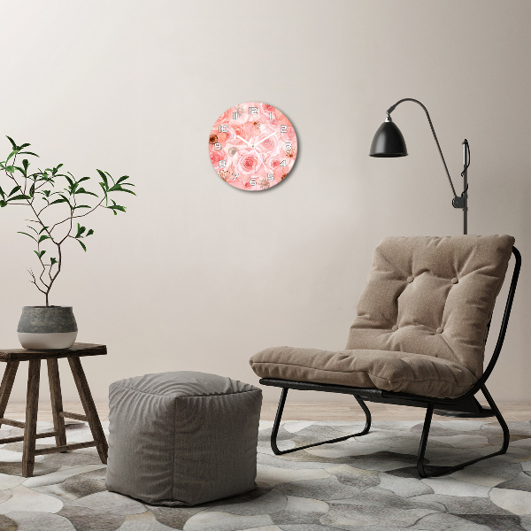 Ronde glazen wandklok Bloemenpatroon