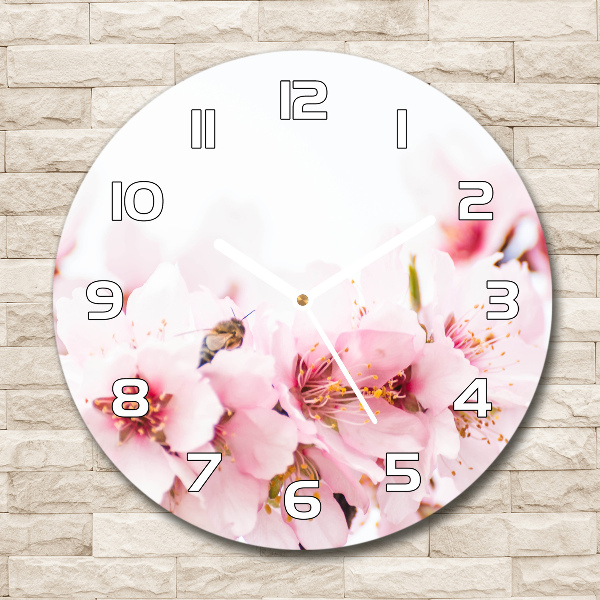 Ronde glazen wandklok Kersenbloesems