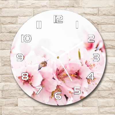 Ronde glazen wandklok Kersenbloesems