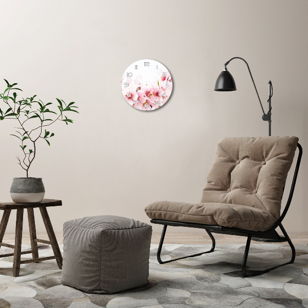 Ronde glazen wandklok Kersenbloesems