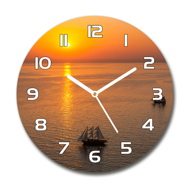 Ronde glazen wandklok Zonsondergang aan zee