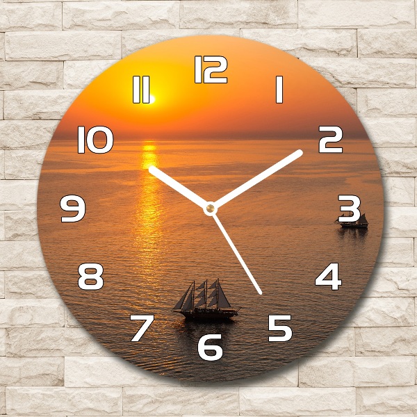 Ronde glazen wandklok Zonsondergang aan zee