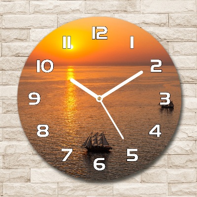 Ronde glazen wandklok Zonsondergang aan zee