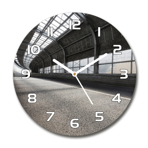 Ronde glazen wandklok Weg in de tunnel