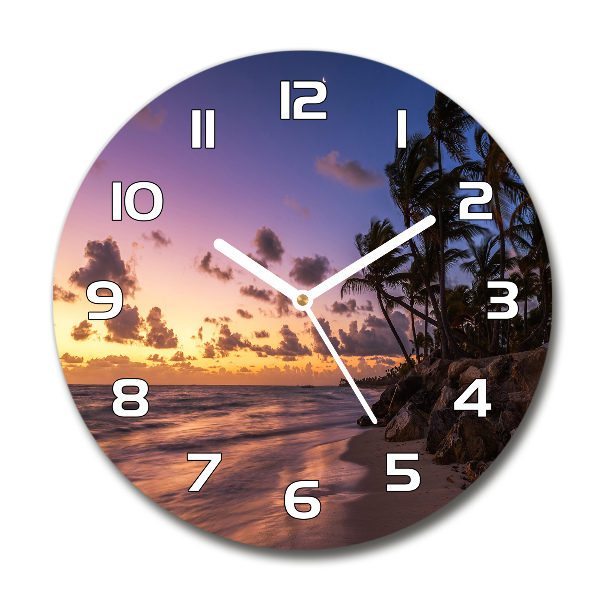 Ronde glazen wandklok Zonsondergang op het strand