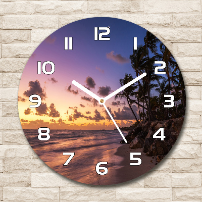 Ronde glazen wandklok Zonsondergang op het strand