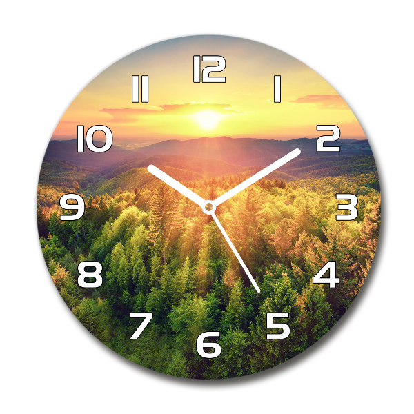 Ronde glas klok Zonsondergang in het bos