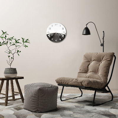 Ronde glazen wandklok Houten steiger