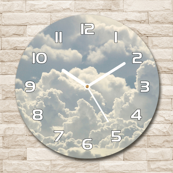 Ronde glazen wandklok Wolken