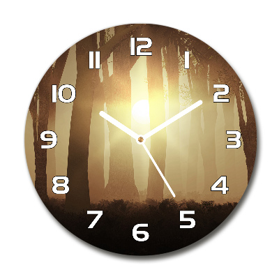 Ronde glazen wandklok Mist in het bos