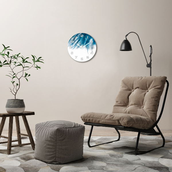 Ronde glas klok Blauwe veren