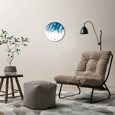 Ronde glas klok Blauwe veren
