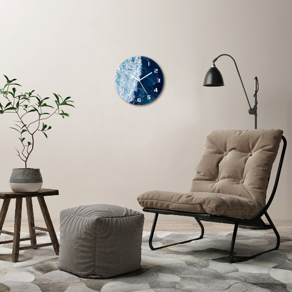 Ronde glazen wandklok Zeegolven