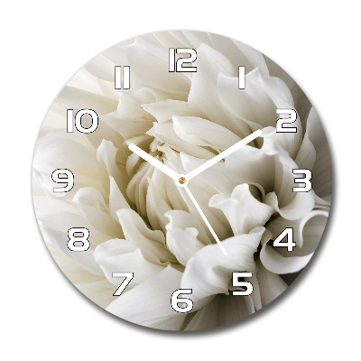 Ronde glazen wandklok Witte dahlia