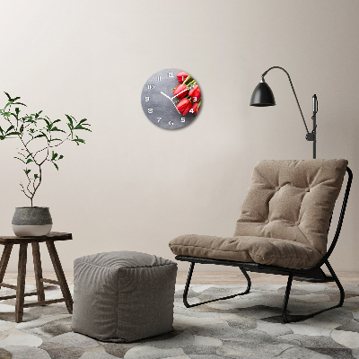 Ronde glas klok Rode tulpen