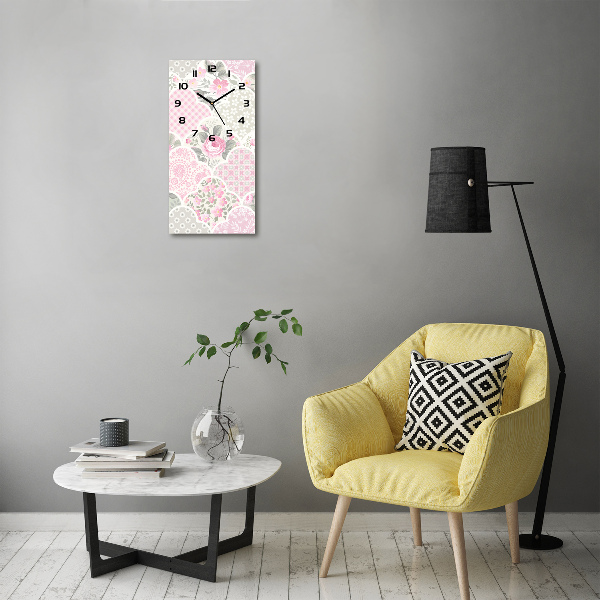 Rechthoekige glazen wandklok Rozen