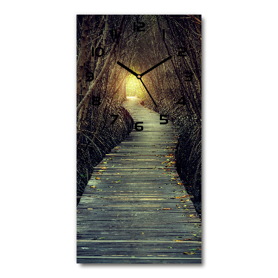 Rechthoekige glazen wandklok Pad in het bos