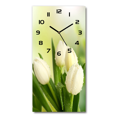 Rechthoekige glazen wandklok Witte tulpen