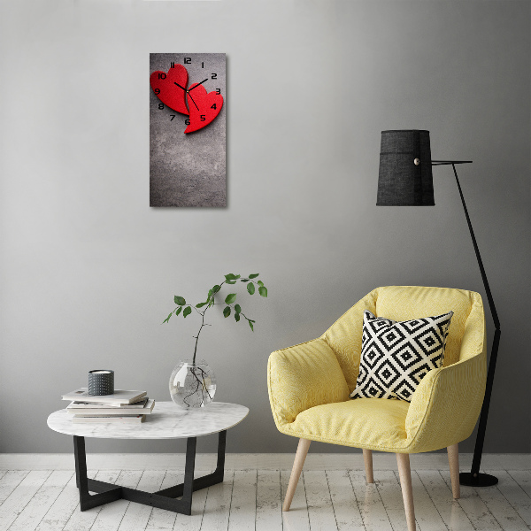 Rechthoekige glazen wandklok Rode harten