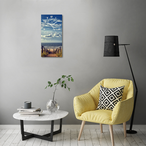 Rechthoekige glazen wandklok Pad naar het strand