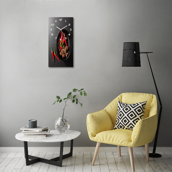 Rechthoekige glazen wandklok Chilipepers