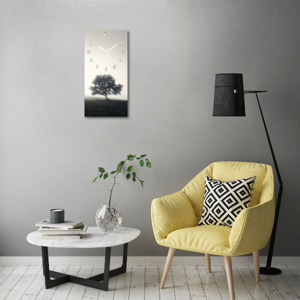 Rechthoekige glazen wandklok Boom in de mist