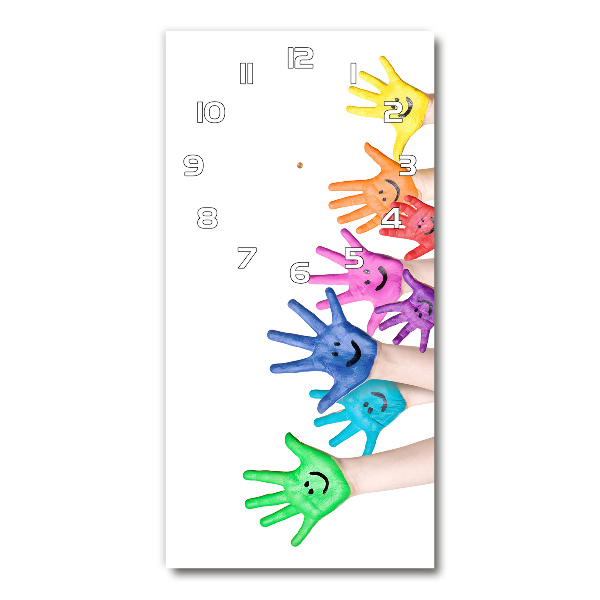 Rechthoekige glazen wandklok Geschilderde handen