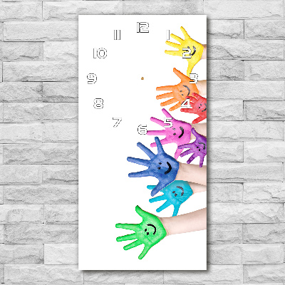 Rechthoekige glazen wandklok Geschilderde handen