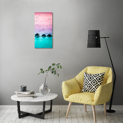 Rechthoekige glazen wandklok Bungalows op het water