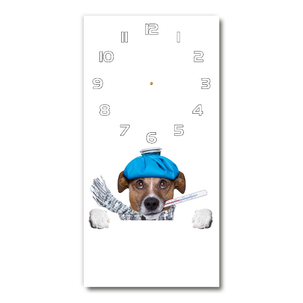Rechthoekige glazen wandklok Zieke hond