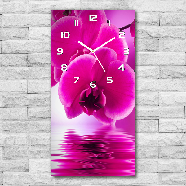 Rechthoekige glazen wandklok Roze orchidee