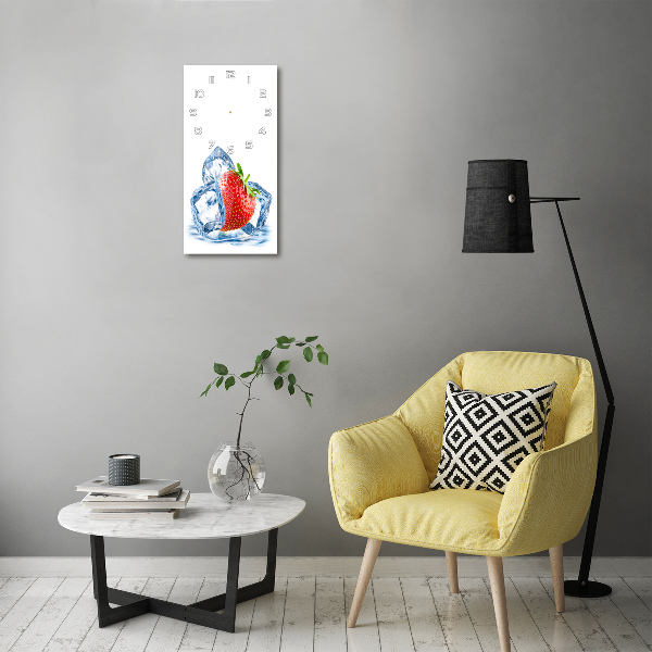 Rechthoekige glazen wandklok Aardbei en ijs