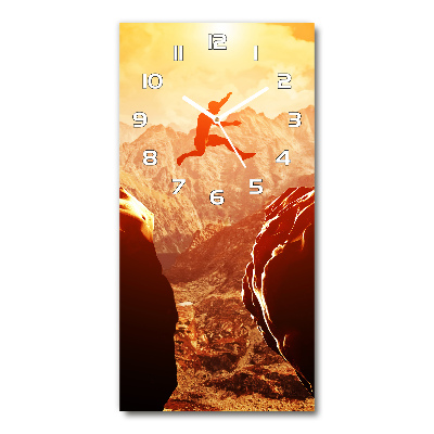 Rechthoekige glazen wandklok Spring over de afgrond