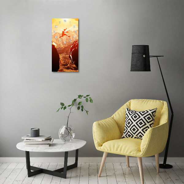Rechthoekige glazen wandklok Spring over de afgrond