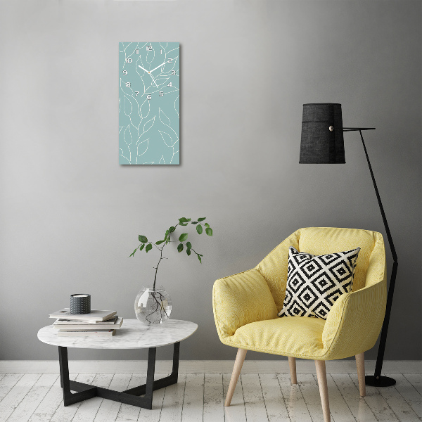 Rechthoekige glazen wandklok Bladeren