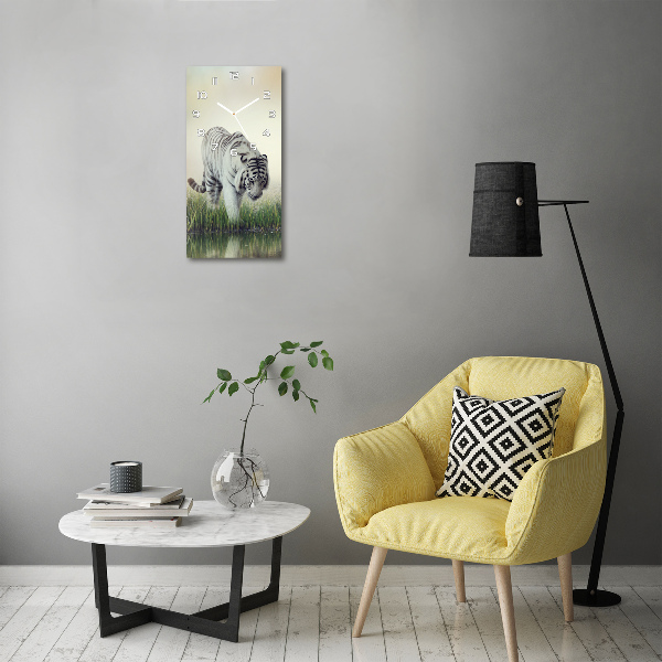 Rechthoekige glazen wandklok Witte tijger