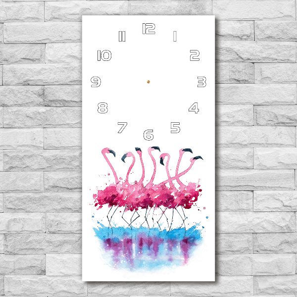 Rechthoekige glazen wandklok Flamingo's