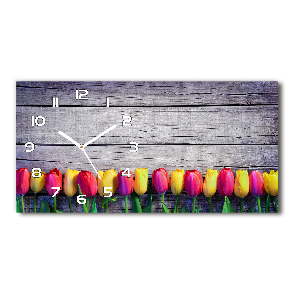 Glazen klok horizontaal Tulpen op hout