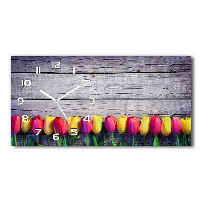 Glazen klok horizontaal Tulpen op hout