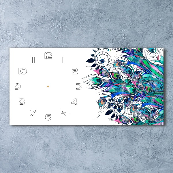 Glazen wandklok rechthoekig Pauwenveren