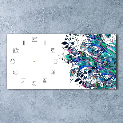 Glazen wandklok rechthoekig Pauwenveren