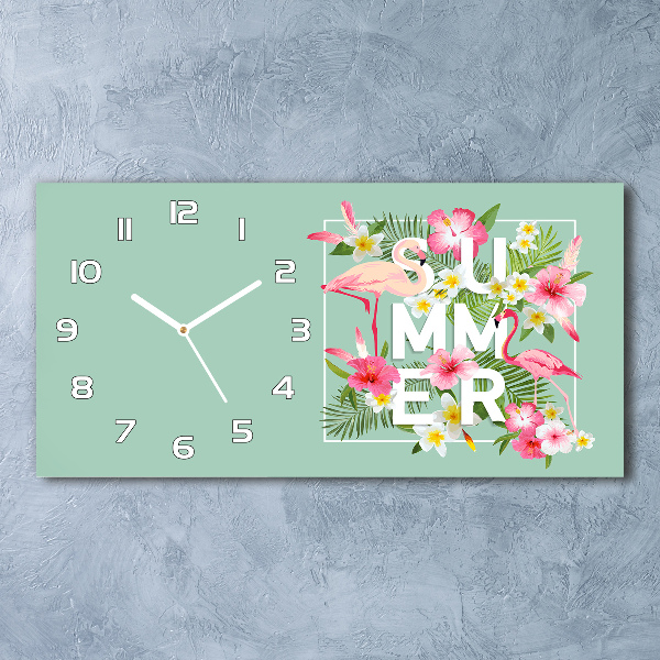 Glazen klok horizontaal Vakanties en flamingo's