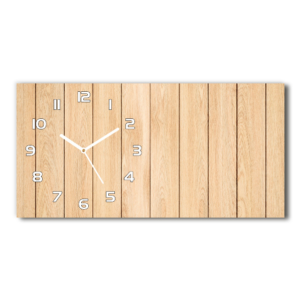 Langwerpige wandklok van glas Houten achtergrond
