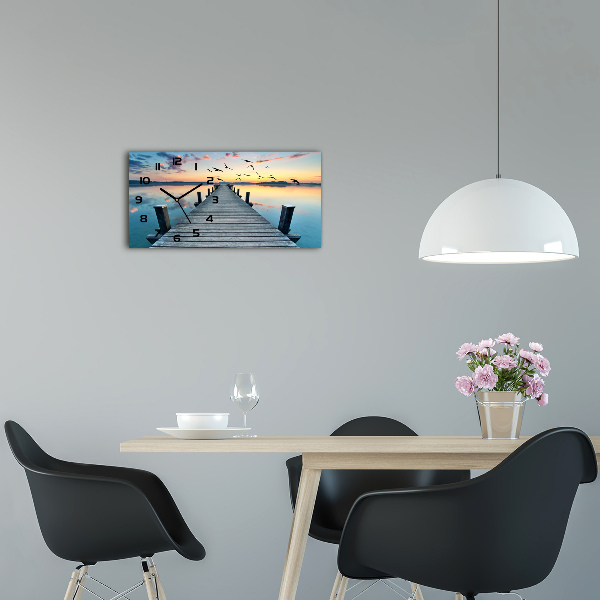 Langwerpige wandklok van glas Houten steiger