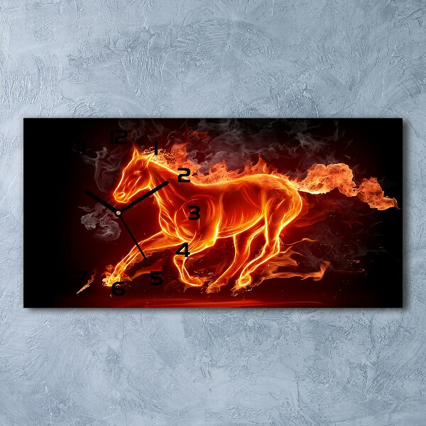 Glazen klok horizontaal Paard in vlammen